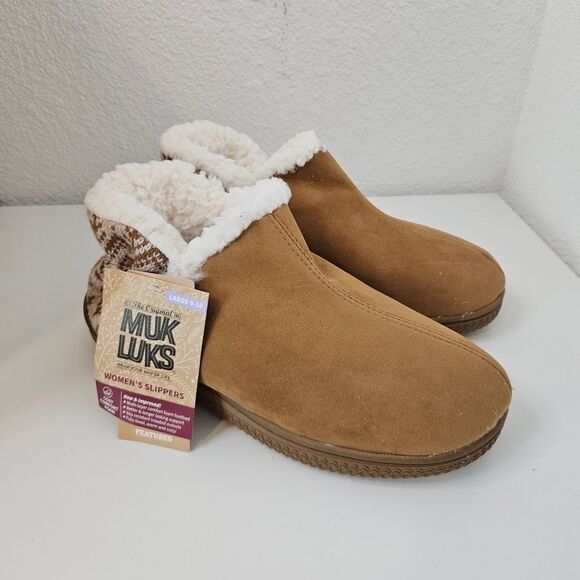 New! Muk Luks Women's Slippers, Women's Size 9-10, Tan and White - Picture 3 of 6